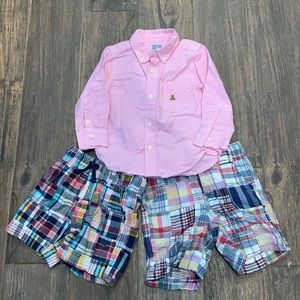 Madras Shorts and matching button up top size 2t